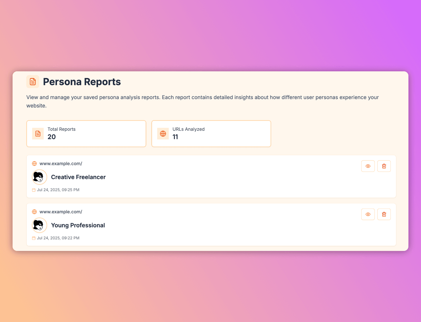 Analysis report interface
